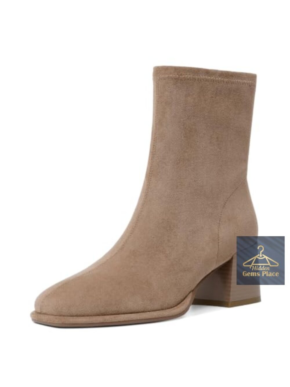 Faux Suede Square Toe Chunky Ankle Booties Women Block Heel Side Zipper